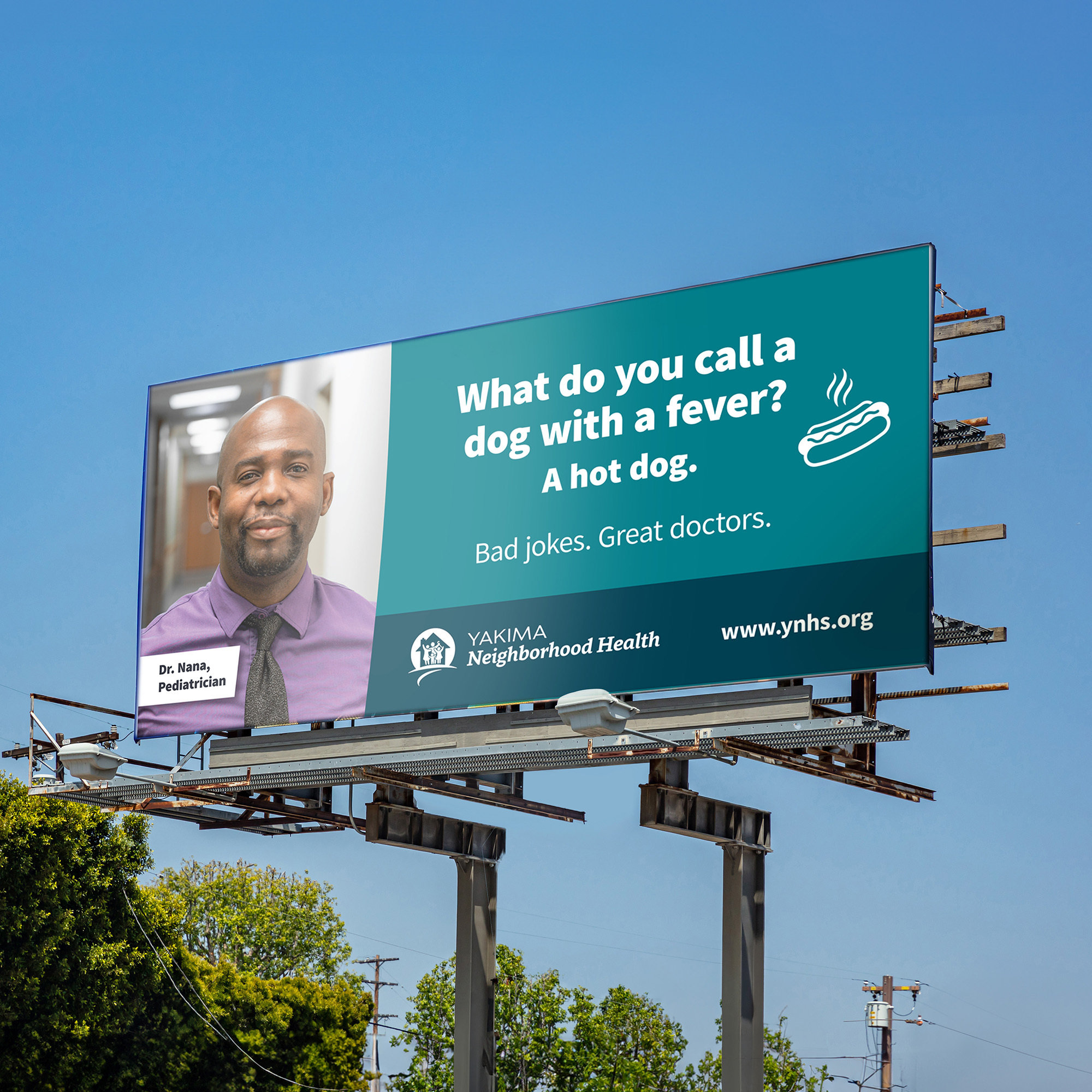 Yakima Neighborhood Health "Bad Jokes, Great Doctors" billboard