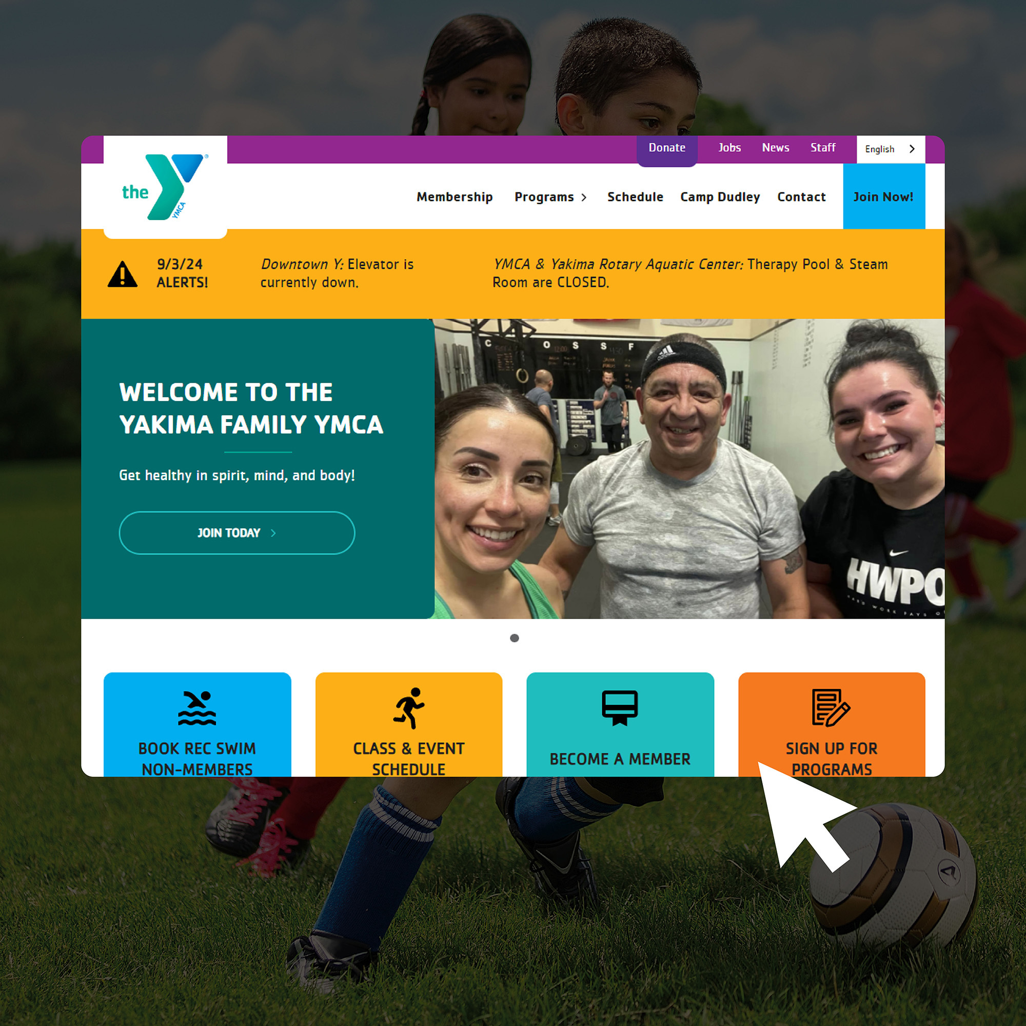 YMCA website homepage preview